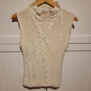 Zara Wool Blend Cable Knit Sweater Vest Size M